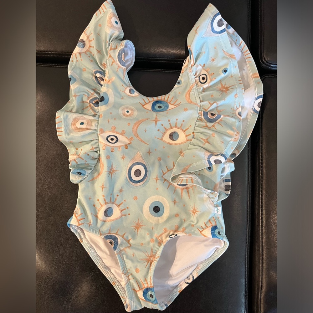 Posh Peanut 4T Evil Eye Patterned Bodysuit with Ruffled Sleeves